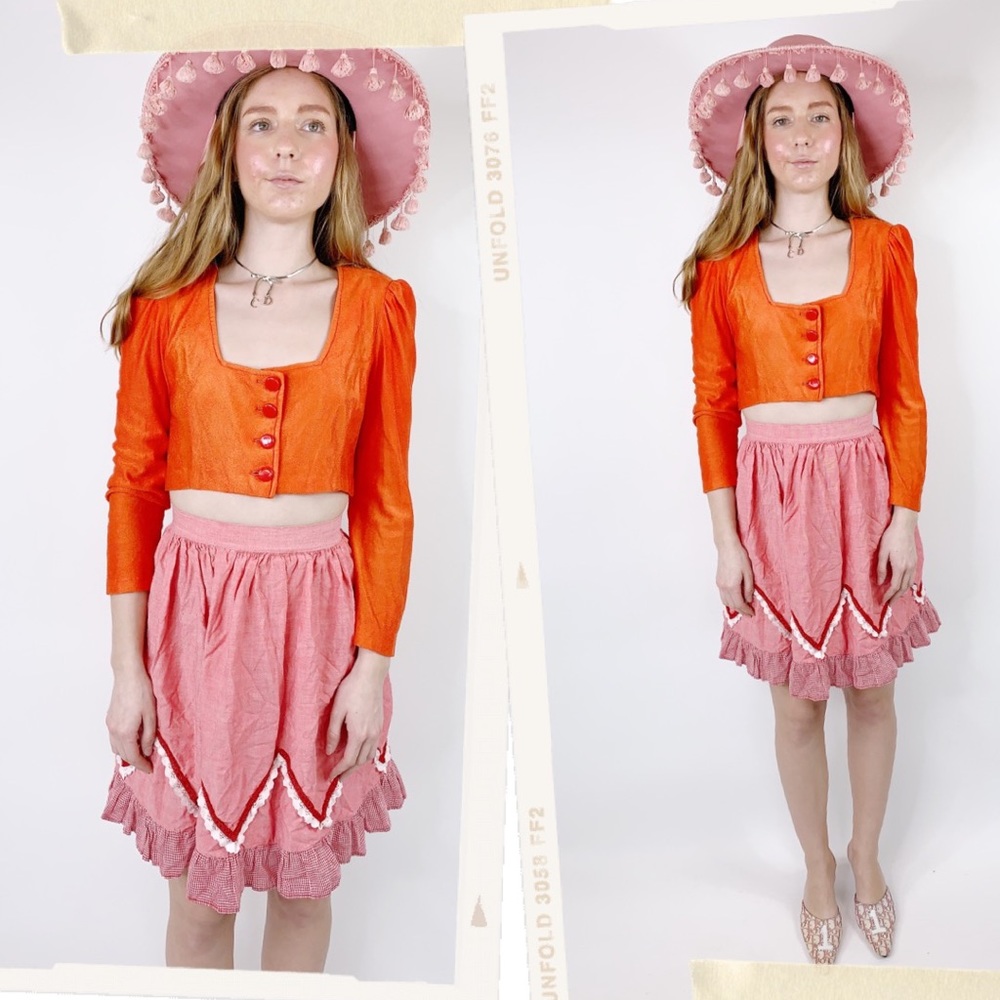 Vintage 70s Blood Orange Terrycloth Cropped Blouse